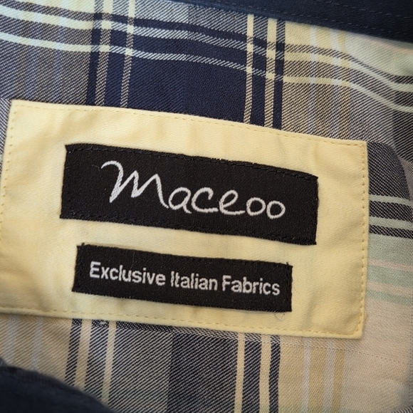 Maceoo Long Sleeve Button Down Shirt Mens L Yellow Italian Plaid Geometric Print - Picture 5 of 14